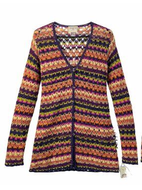 Vintage Susan Bristol Crochet Cardigan Sweater S Multicolor Grannycore Festival